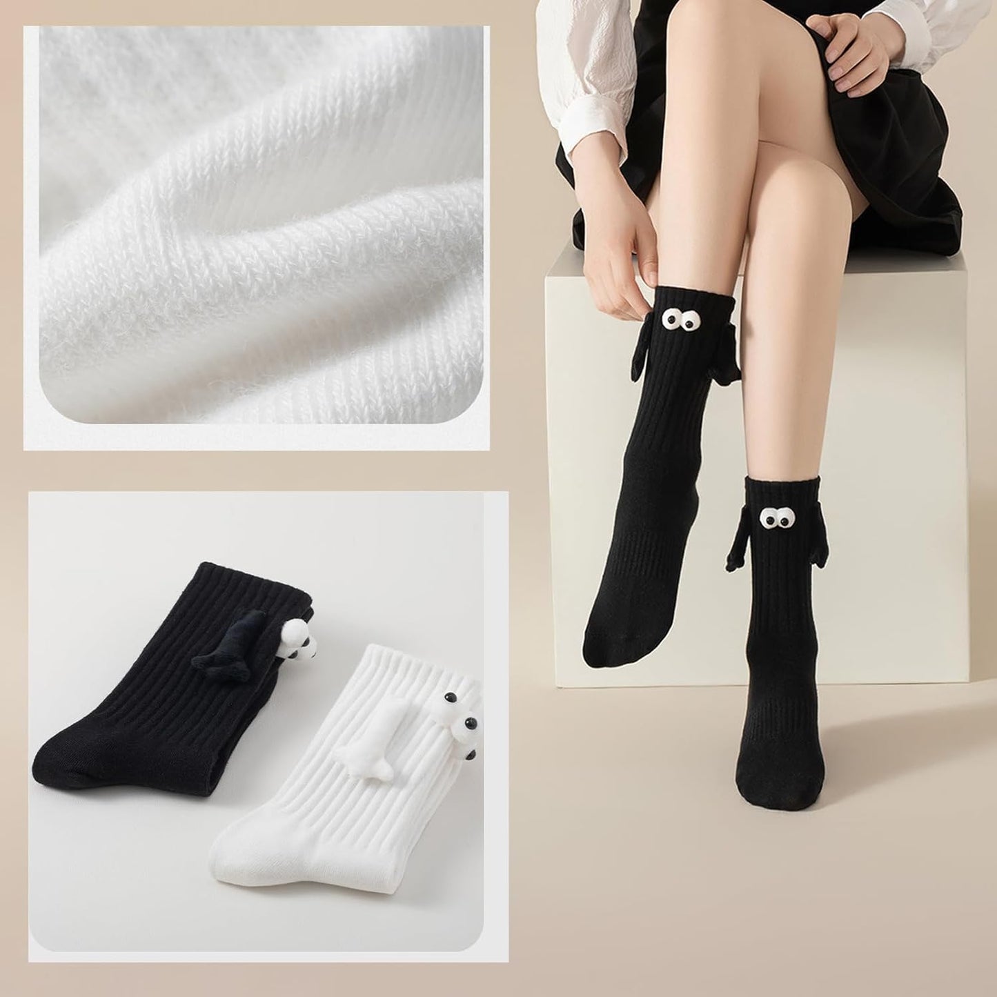 2 Pairs Magnetic Holding Hands Socks - Funny Gifts for Women & Men, Teens, Couples, Friends