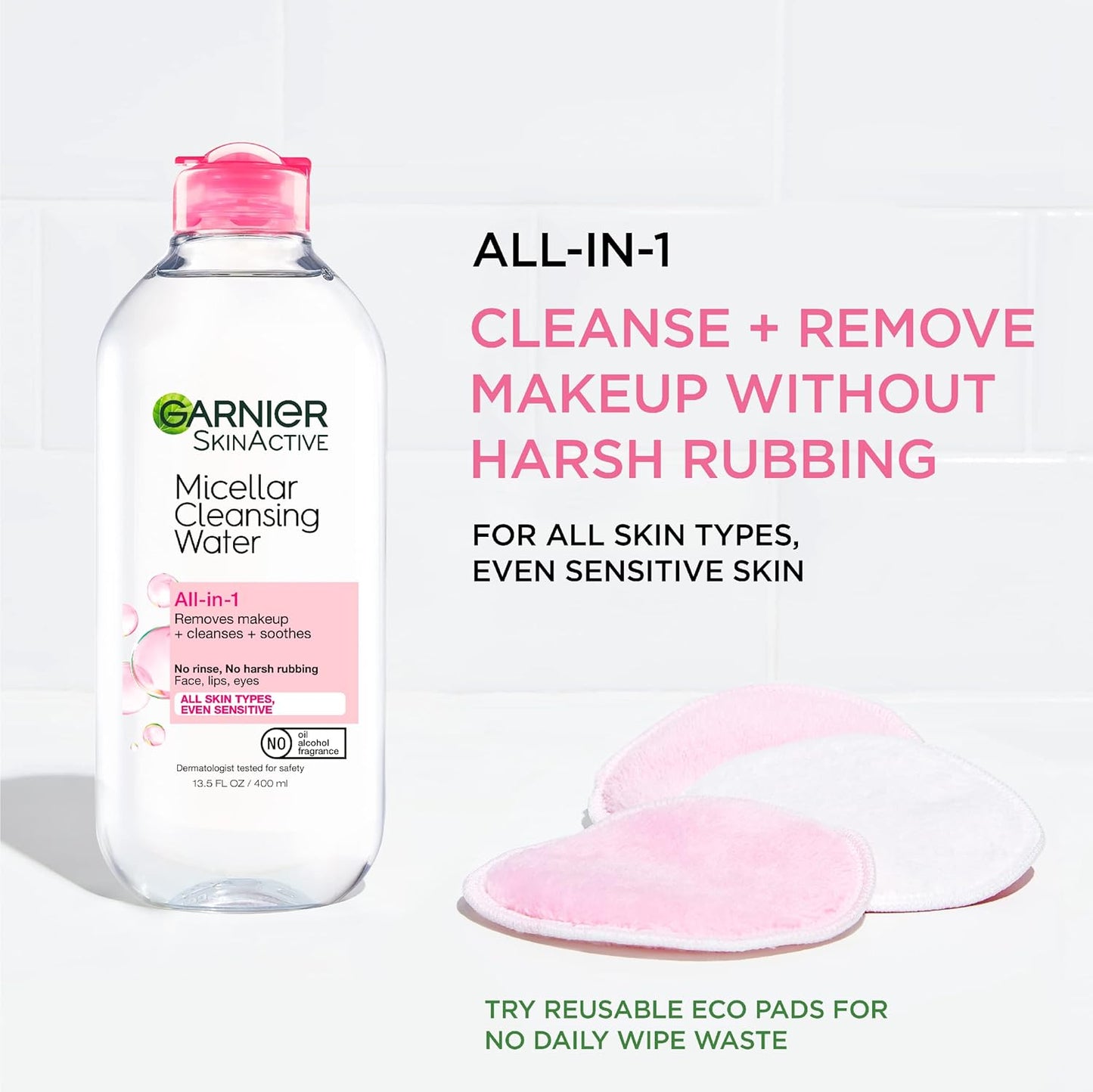 Garnier Micellar Water, Hydrating Facial Cleanser & Makeup Remover, Suitable for Sensitive Skin, Vegan, Cruelty Free, 13.5 Fl Oz (400mL), 1 Count