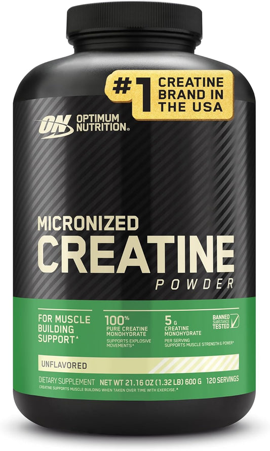 Optimum Nutrition Micronized Creatine Monohydrate Powder, Unflavored, 120 Servings, 600 Grams (Packaging May Vary)